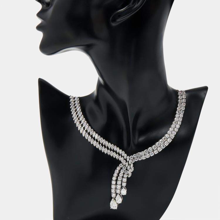 Pre Owned 42.8 Cts Pear Marquise Round 18K White Gold Lab Grown Diamonds Necklace