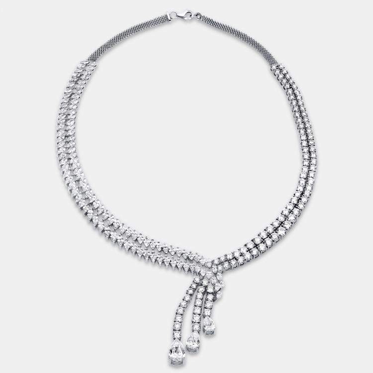 Pre Owned 42.8 Cts Pear Marquise Round 18K White Gold Lab Grown Diamonds Necklace