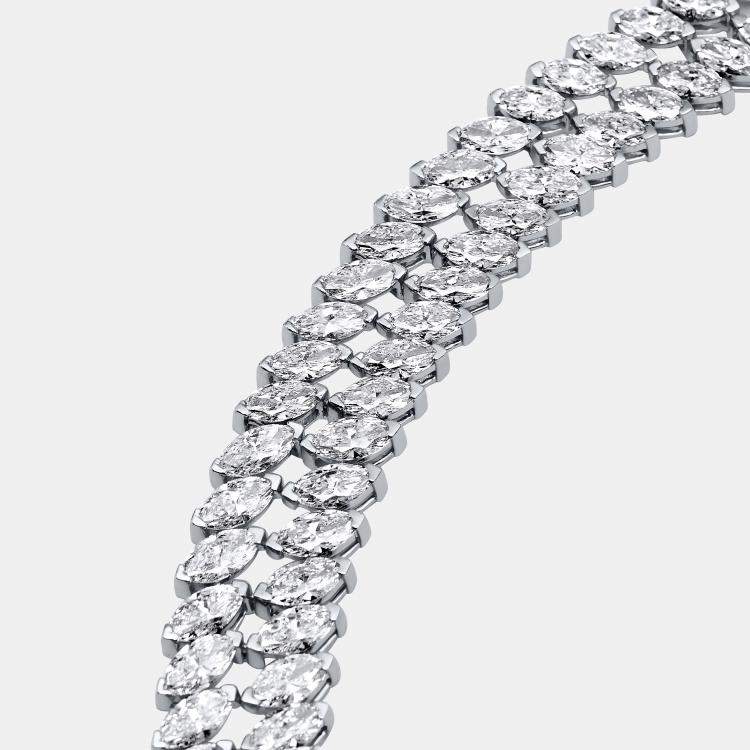 Pre Owned 42.8 Cts Pear Marquise Round 18K White Gold Lab Grown Diamonds Necklace