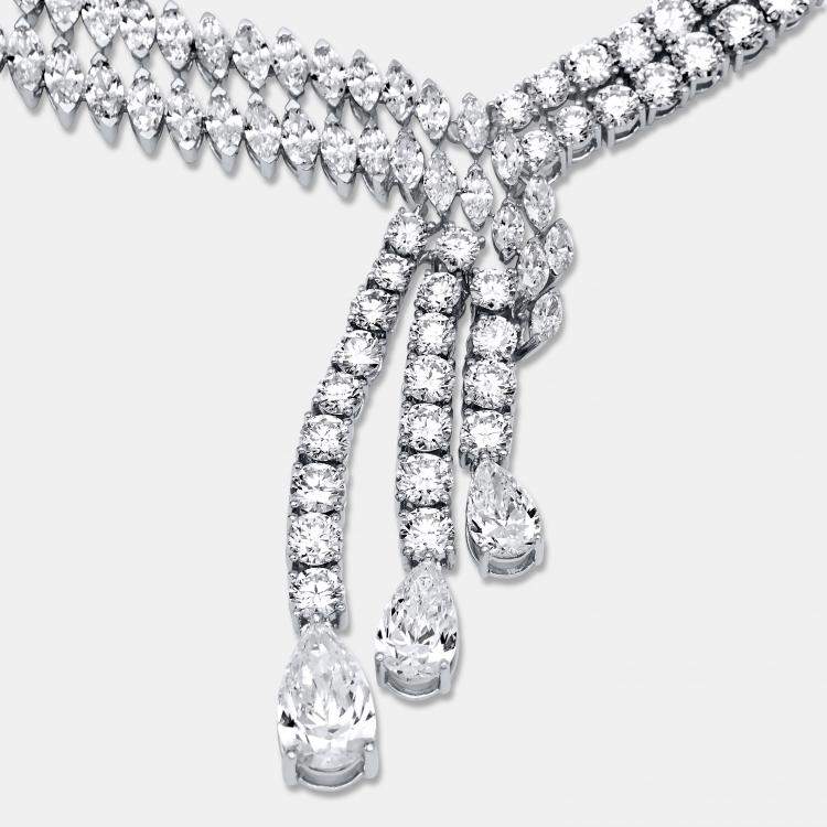 Pre Owned 42.8 Cts Pear Marquise Round 18K White Gold Lab Grown Diamonds Necklace