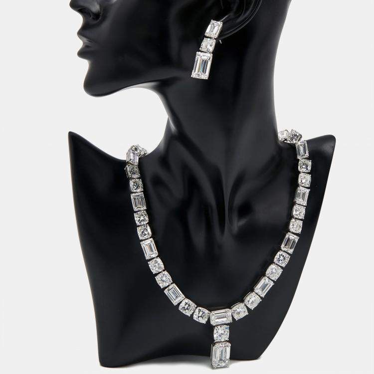 Pre Owned 207 Cts Round Emerald 18K White Gold Lab Grown Diamonds Necklace Set