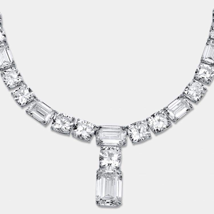 Pre Owned 207 Cts Round Emerald 18K White Gold Lab Grown Diamonds Necklace Set