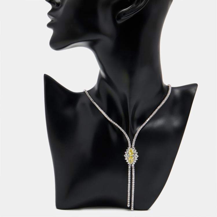 Pre Owned 13 Cts Pear Round 18K White Gold Lab Grown Diamonds Necklace