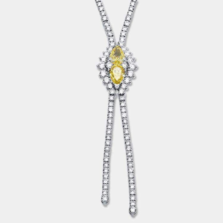 Pre Owned 13 Cts Pear Round 18K White Gold Lab Grown Diamonds Necklace
