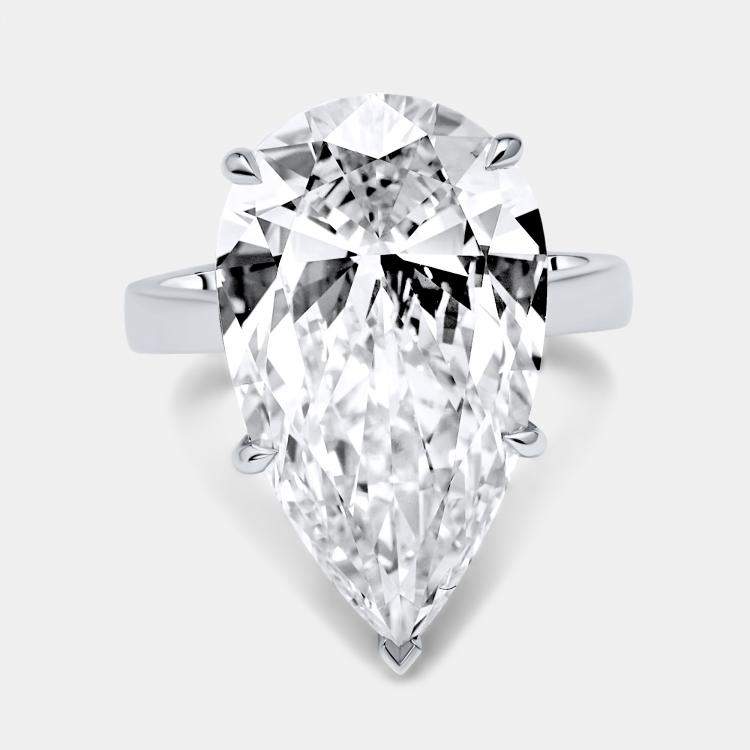 Pre Owned 7.00 cts Pear Brilliant Lab Grown Diamond 18k White Gold Ring Size 51