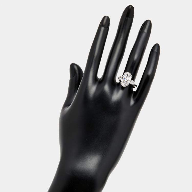 Pre Owned 5.20 cts Oval Brilliant and Pear Lab Grown Diamonds 18k White Gold Ring Size 51