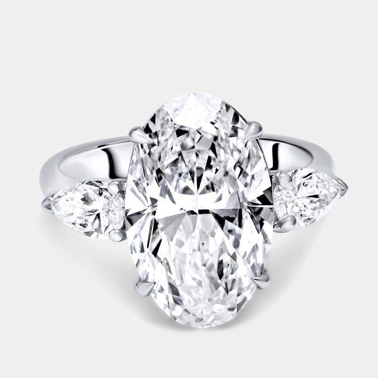 Pre Owned 4.40 cts Oval Brilliant and Pear Lab Grown Diamonds 18k White Gold Ring Size 51