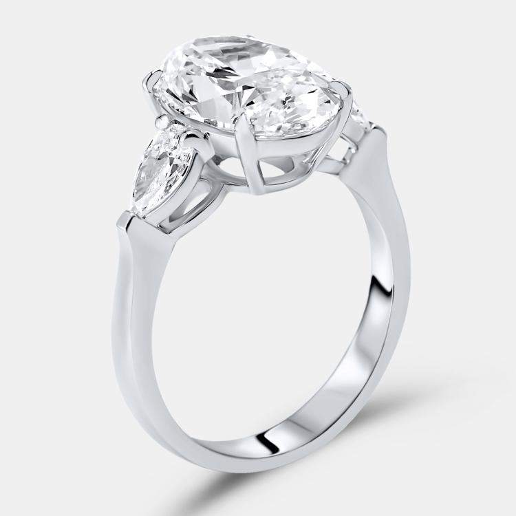 Pre Owned 4.00 cts Oval Brilliant and Pear Lab Grown Diamonds 18k White Gold Ring Size 51