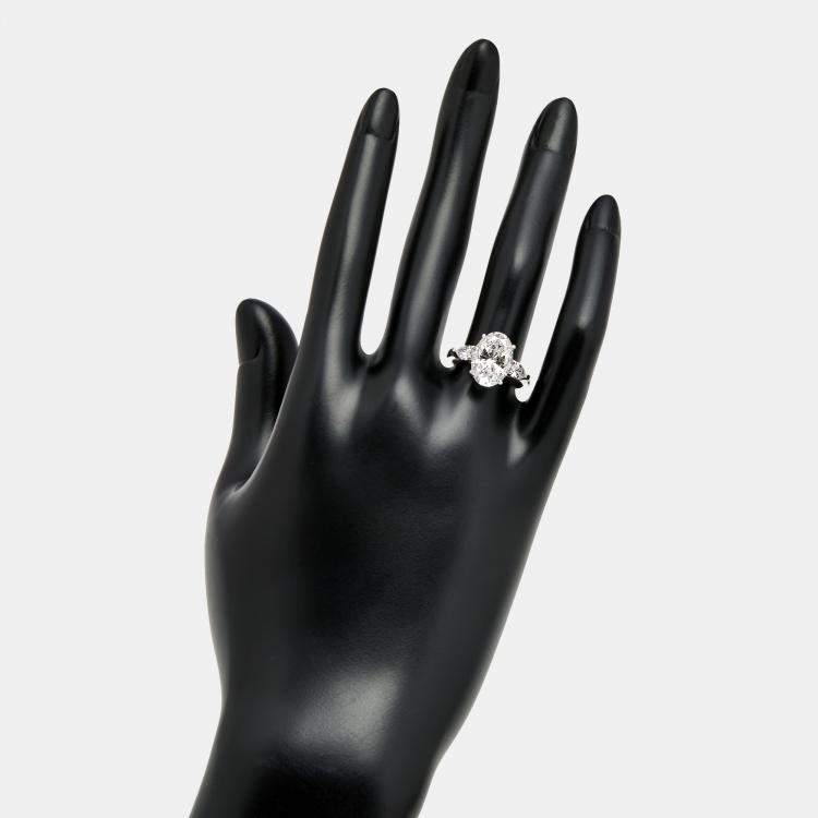 Pre Owned 4.40 cts Oval Brilliant and Pear Lab Grown Diamonds 18k White Gold Ring Size 52