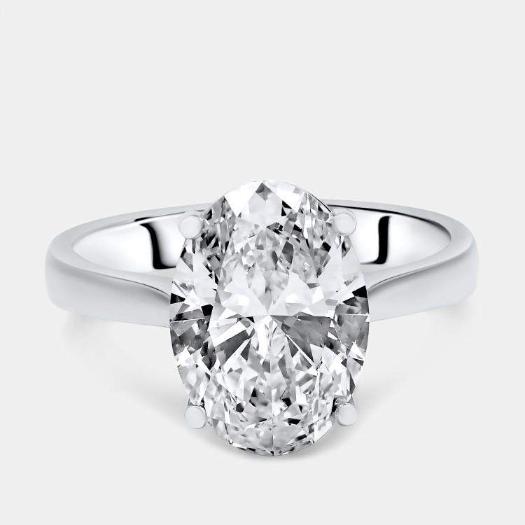 Pre Owned 3.00 cts Oval Brilliant Lab Grown Diamond 18k White Gold Ring Size 52
