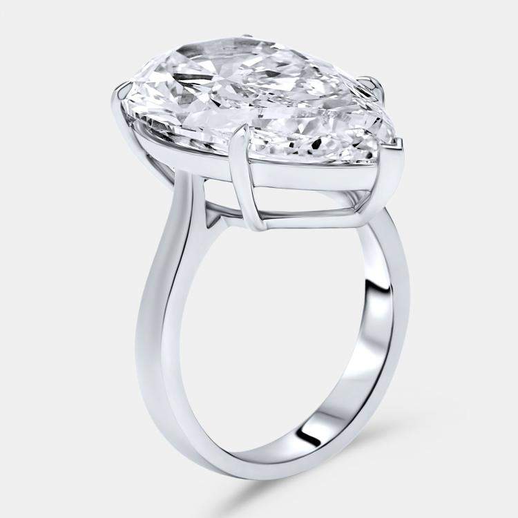 Pre Owned 7.00 cts Pear Brilliant Lab Grown Diamond 18k White Gold Ring Size 53