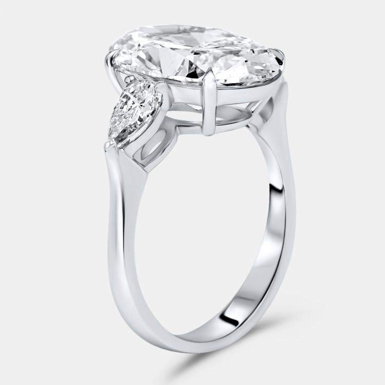 Pre Owned 4.40 cts Oval Brilliant and Pear Lab Grown Diamonds 18k White Gold Ring Size 53