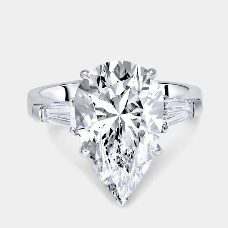 Pre Owned 5.50 cts Pear Brilliant and Trapezoid Lab Grown Diamonds 18k White Gold Ring Size 54