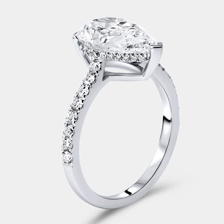 Pre Owned 3.25 cts Pear Brilliant and Round Lab Grown Diamonds 18k White Gold Ring Size 54