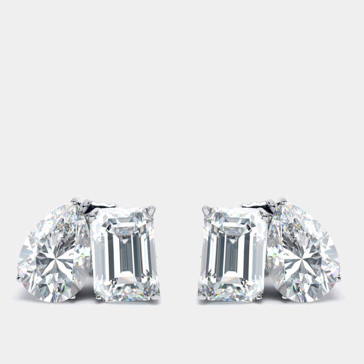 مملوكة مسبقًا 2.00 cts Pear and Emerald Cut Lab Grown Diamonds 18k White Gold Earrings
