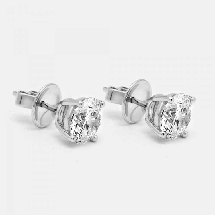 Pre Owned 2.00 cts Round Brilliant Cut 18k White Gold Lab Grown Diamonds Stud Earrings