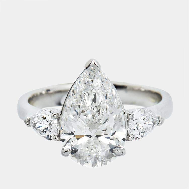 Pre Owned 3.50 cts Trilogy Pear Brilliant Lab Grown Diamonds 18k White Gold Ring Size 56