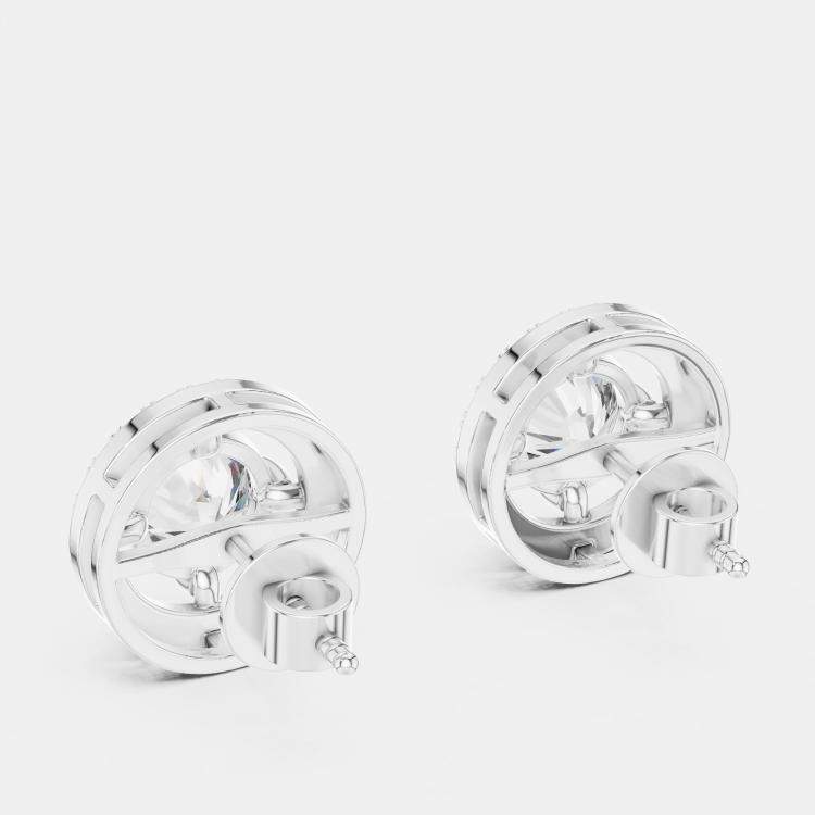 Pre Owned 2.60 cts Round 18k White Gold Solitaire Lab Grown Diamond Single Halo Earrings