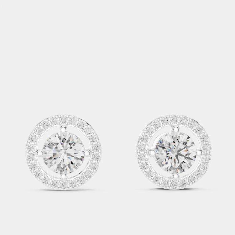Pre Owned 2.60 cts Round 18k White Gold Solitaire Lab Grown Diamond Single Halo Earrings