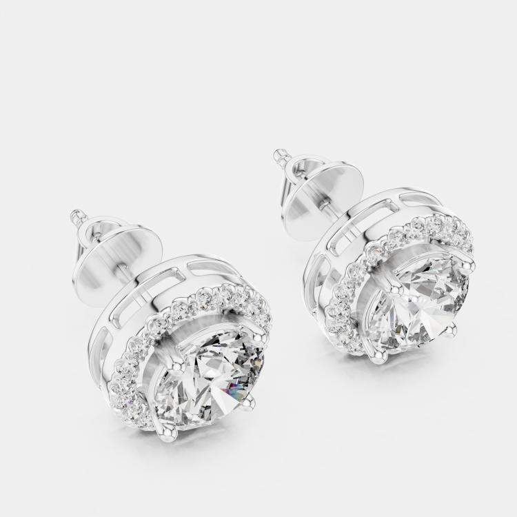 Pre Owned 2.4 cts Round 18k White Gold Solitaire Lab Grown Diamond Single Halo Earrings