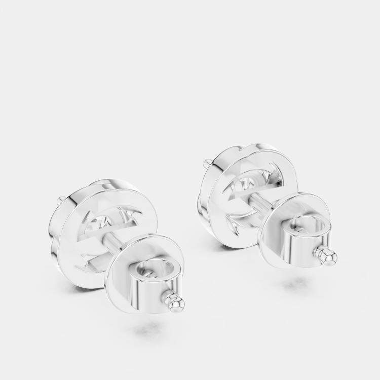 مملوكة مسبقًا 1.00 ct Round 18k White Gold Fancy Lab Grown Diamond Solitaire Single Stud Earrings