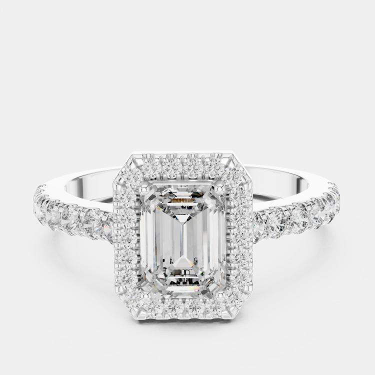 Pre Owned 1.65 cts Center Emerald Cut 18k White Gold Solitaire Lab Grown Diamond Ring Size 53