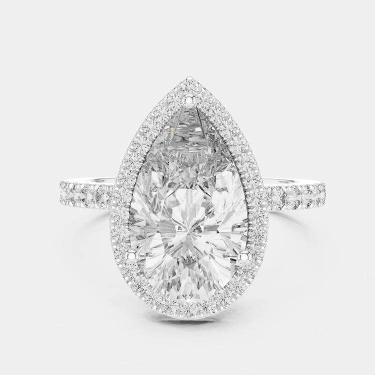 Pre Owned 4.5 cts Round & Pear Cut 18k White Gold Solitaire Lab Grown Diamond Halo Ring Size 53