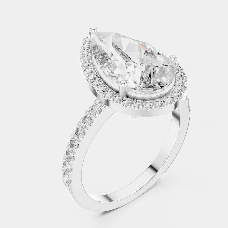 Pre Owned 4.5 cts Round & Pear Cut 18k White Gold Solitaire Lab Grown Diamond Halo Ring Size 53