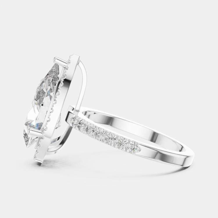 Pre Owned 4.5 cts Round & Pear Cut 18k White Gold Solitaire Lab Grown Diamond Halo Ring Size 53