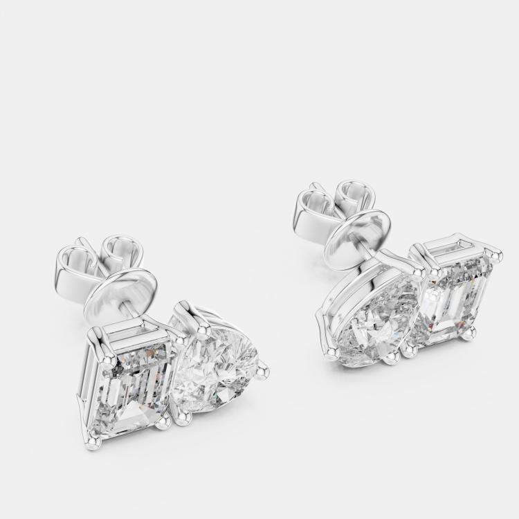 Pre Owned 2.00 cts Pear Cut and Emerald Cut 18k White Gold Lab Grown Diamond Stud Earrings
