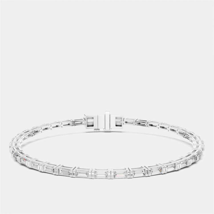 Pre Owned 3.00 ct Emerald Cut 18k White Gold Lab Grown Diamond Tennis Bracelet 16 cm