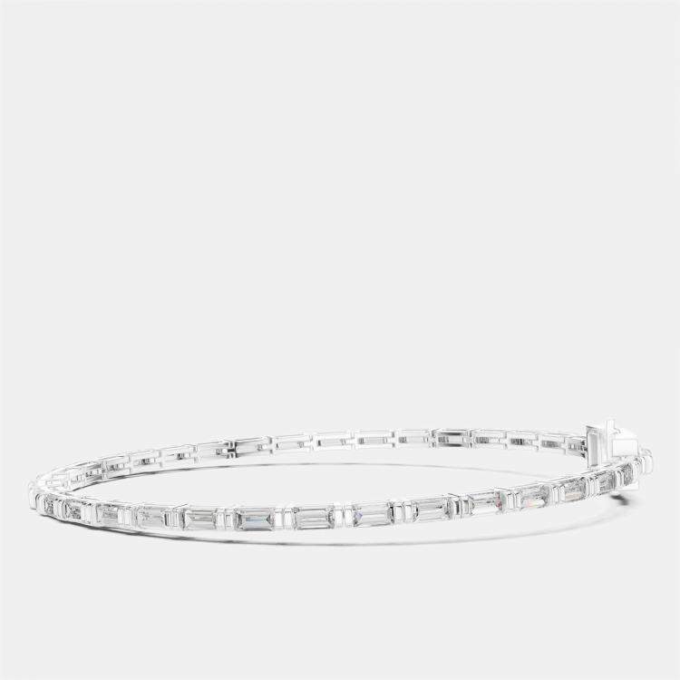Pre Owned 3.00 ct Emerald Cut 18k White Gold Lab Grown Diamond Tennis Bracelet 16 cm