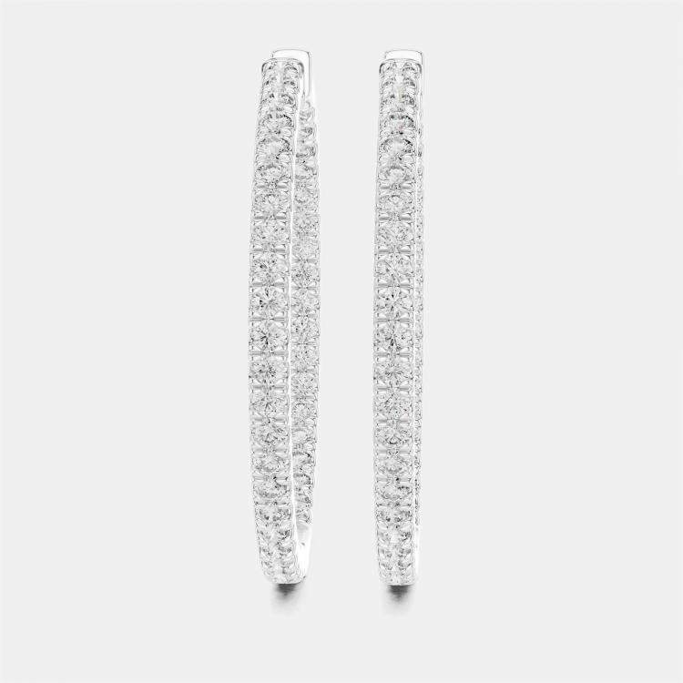 Pre Owned 1.00 ct Round Cut 18k White Gold Lab Grown Diamond Hoop Earrings