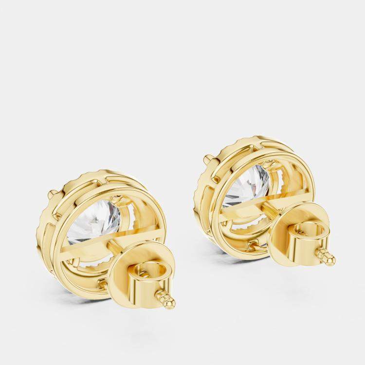 Pre Owned 2.4 cts Round 18k Yellow Gold Solitaire Lab Grown Diamond Single Halo Earrings