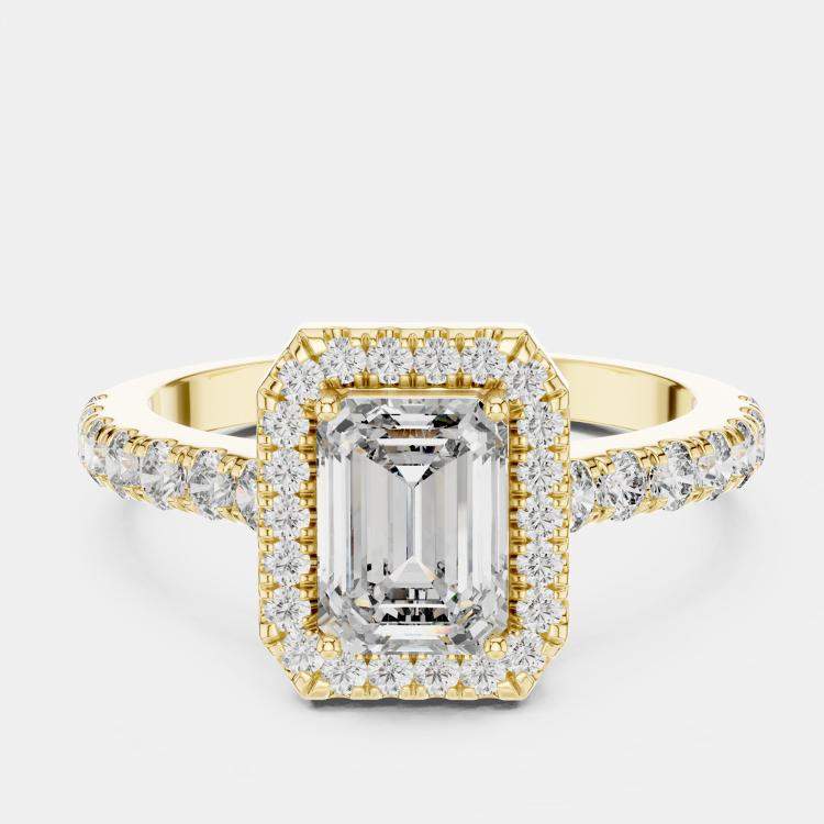 مملوكة مسبقًا 1.65 cts Center Emerald Cut 18k Yellow Gold Solitaire Lab Grown Diamond Ring Size 53