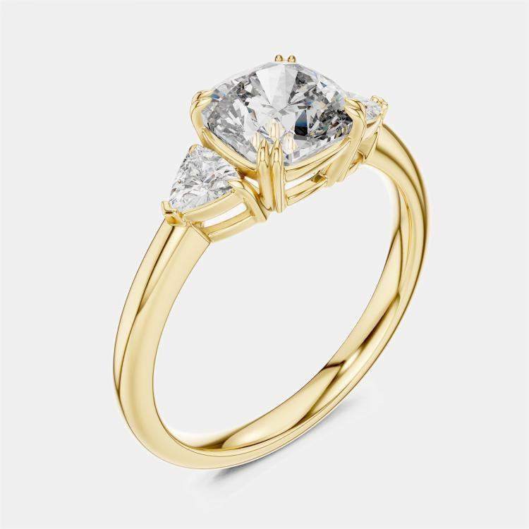 مملوكة مسبقًا 2.00 cts Cushion & Triangle Cut 18k Yellow Gold Lab Grown Diamond Ring Size 53