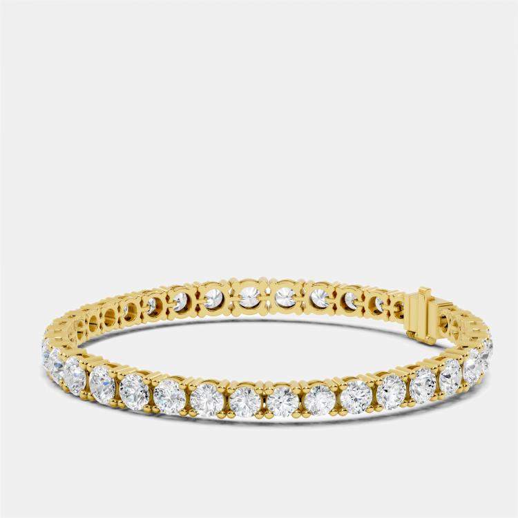 Pre Owned 13.00 cts Graduating Round Cut 18k Yellow Gold Lab Grown Diamond Tennis Bracelet 16 cm