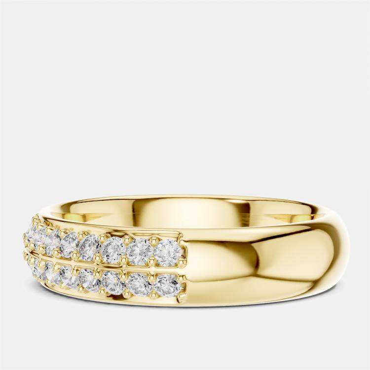 Pre Owned 0.5 cts Double Line Round Cut 18k Yellow Gold Lab Grown Diamond Ring Size 53