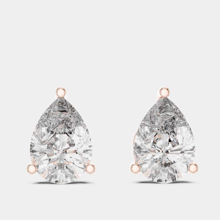 Pre Owned 4.00 cts Pear Cut 18k Rose Gold Lab Grown Diamond Stud Earrings