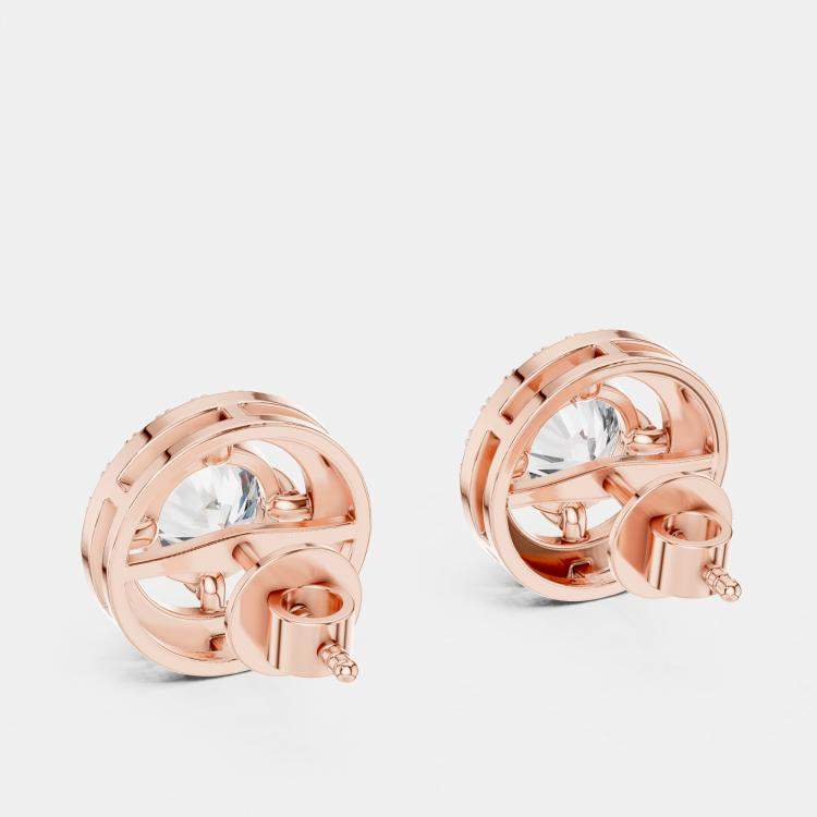 Pre Owned 2.60 cts Round 18k Rose Gold Solitaire Lab Grown Diamond Single Halo Earrings
