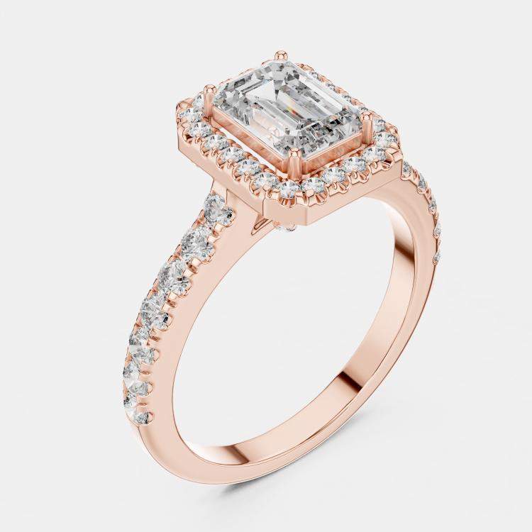 مملوكة مسبقًا 1.65 cts Center Emerald Cut 18k Rose Gold Solitaire Lab Grown Diamond Ring Size 53