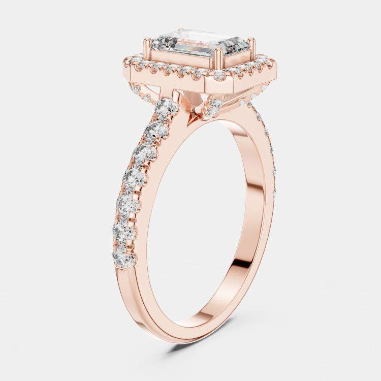 مملوكة مسبقًا 1.65 cts Center Emerald Cut 18k Rose Gold Solitaire Lab Grown Diamond Ring Size 53