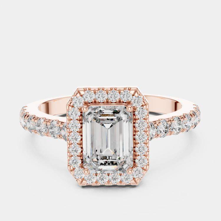 مملوكة مسبقًا 1.65 cts Center Emerald Cut 18k Rose Gold Solitaire Lab Grown Diamond Ring Size 53