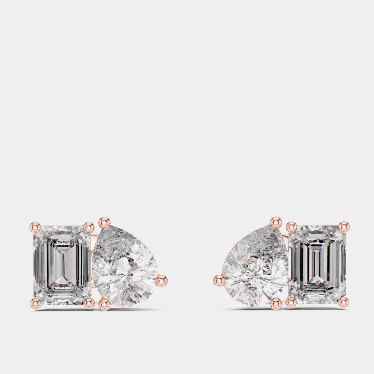 مملوكة مسبقًا 2.00 cts Pear Cut and Emerald Cut 18k Rose Gold Lab Grown Diamond Stud Earrings