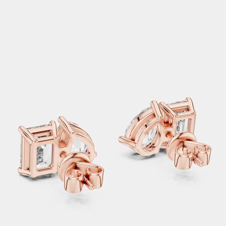 مملوكة مسبقًا 2.00 cts Pear Cut and Emerald Cut 18k Rose Gold Lab Grown Diamond Stud Earrings