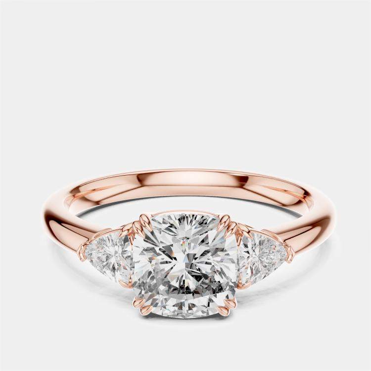 Pre Owned 2.00 cts Cushion & Triangle Cut 18k Rose Gold Lab Grown Diamond Ring Size 53
