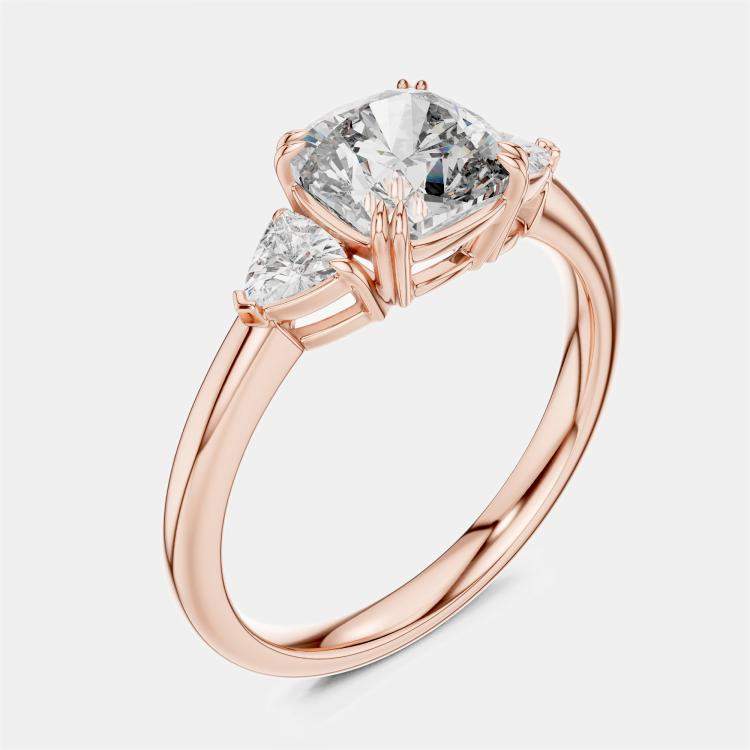Pre Owned 2.00 cts Cushion & Triangle Cut 18k Rose Gold Lab Grown Diamond Ring Size 53