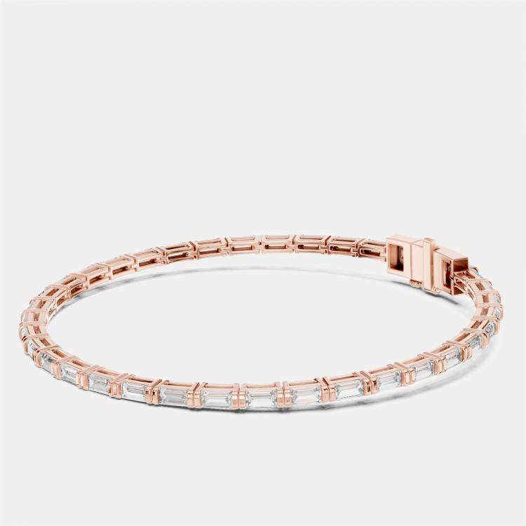 Pre Owned 3.00 cts Emerald Cut 18k Rose Gold Lab Grown Diamond Tennis Bracelet 16 cm