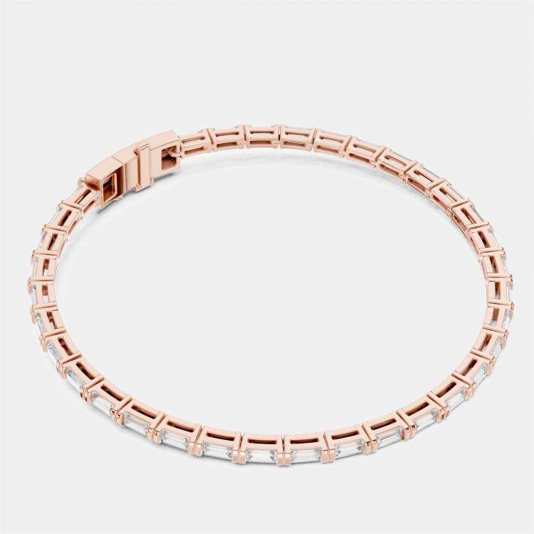 Pre Owned 3.00 cts Emerald Cut 18k Rose Gold Lab Grown Diamond Tennis Bracelet 16 cm