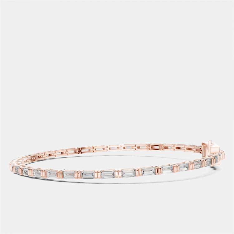 Pre Owned 3.00 cts Emerald Cut 18k Rose Gold Lab Grown Diamond Tennis Bracelet 16 cm